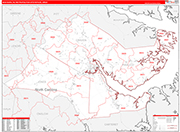 New Bern Metro Area Wall Map Red Line Style